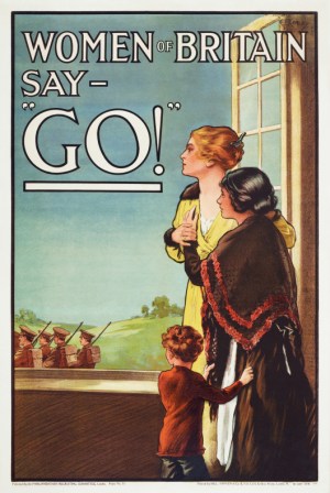Women of Britain say GO [image credit: E J Kealey (artist) Parliamentary Recruiting Committee (copyright owner/commissioner) Hill, Siffken &amp; Co. (L.P.A. Ltd.) (Publisher) Adam Cuerden (Restoration) - Te Papa Tongarewa (The Museum of New Zealand)] https://en.wikipedia.org/wiki/Music_hall#/media/File:Women_of_Britain_Say_-_%22Go%22_-_World_War_I_British_poster_by_the_Parliamentary_Recruiting_Committee,_art_by_E_J_Kealey_(Restoration).jpg